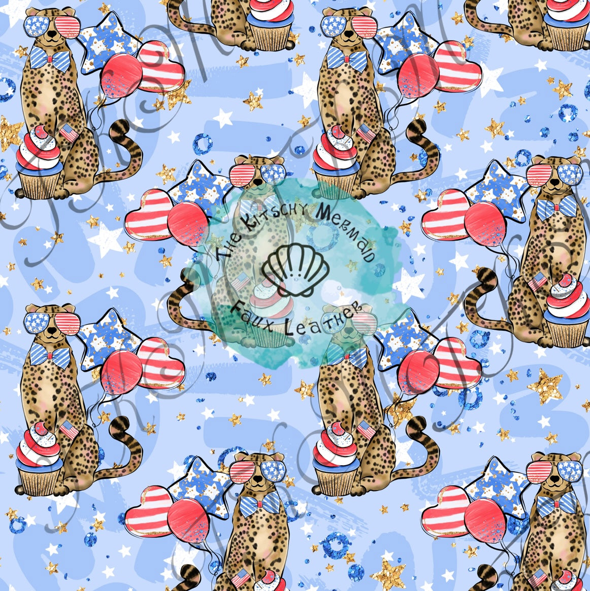 Patriotic Cheetah Faux Leather Roll, Sheets, and Bullet