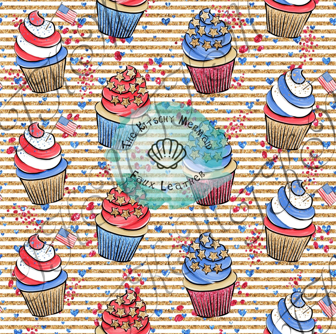 Patriotic Cupcakes Faux Leather Roll, Sheets, and Bullet