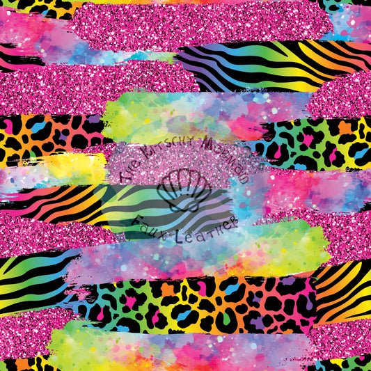 90s Rainbow Animal Print Brush Strokes Faux Leather Roll, Sheets, and Bullet