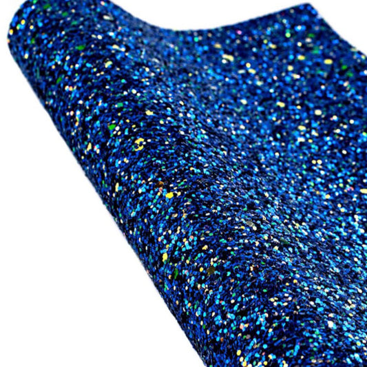 Chunky Glitter Midnight Blue Faux Leather Rolls and Yards