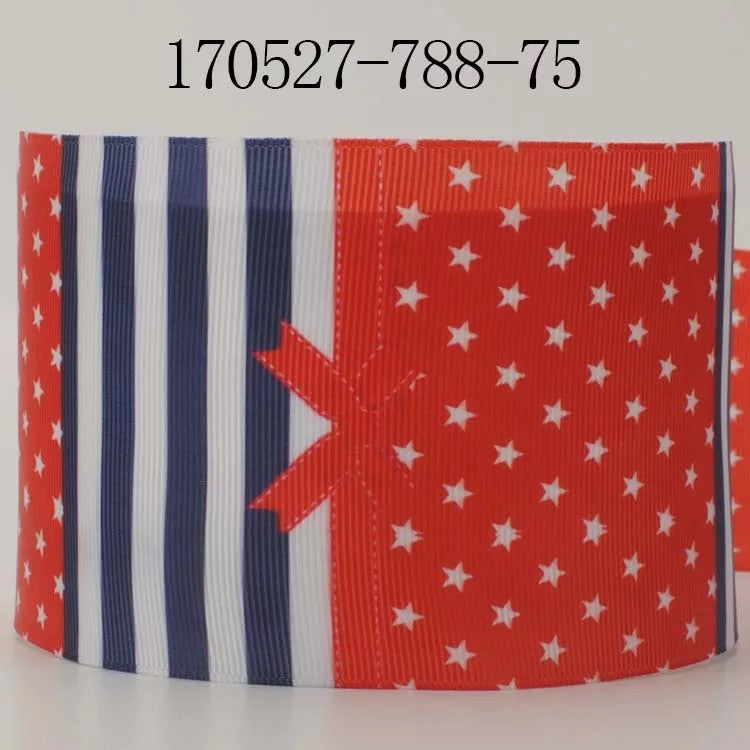 10 Yards Patriotic Stars Printed Grosgrain Ribbon