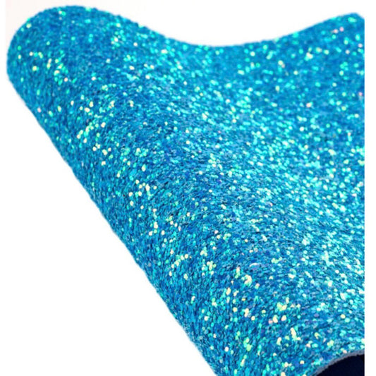 Chunky Glitter Aqua Faux Leather Rolls and Yards