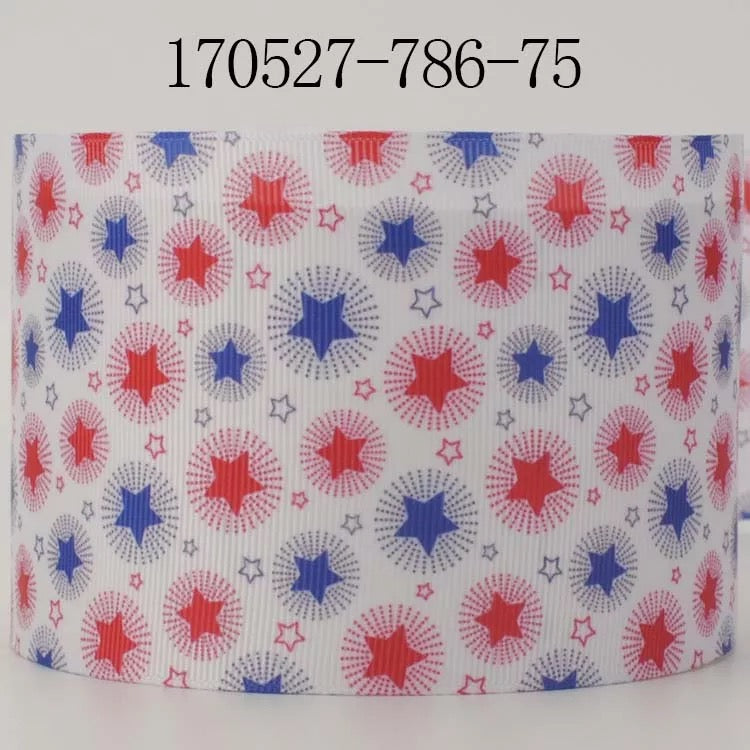 10 Yards Patriotic Stars Printed Grosgrain Ribbon