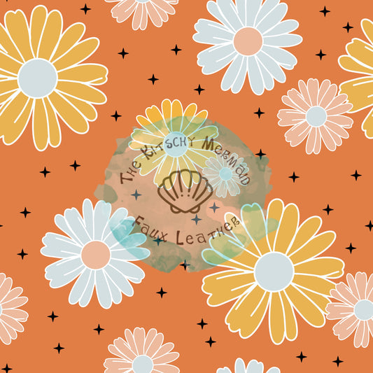 Orange Daisies Floral Faux Leather Roll, Sheets, and Bullet