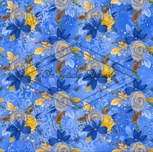 Dad Blue and Yellow Floral Flowers Faux Leather Roll, Sheets, and Bullet