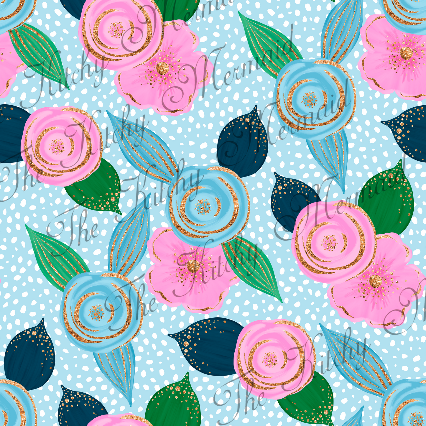 Pink and Blue Floral Faux Leather Roll, Sheets, and Bullet