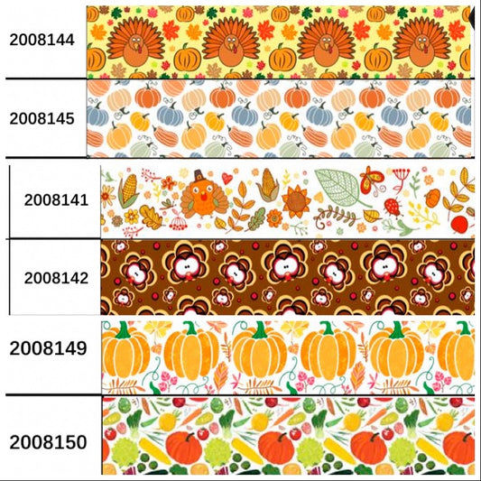 10 Yards 7/8 and 1.5” Autumn HarvestPrint Grosgrain Ribbon