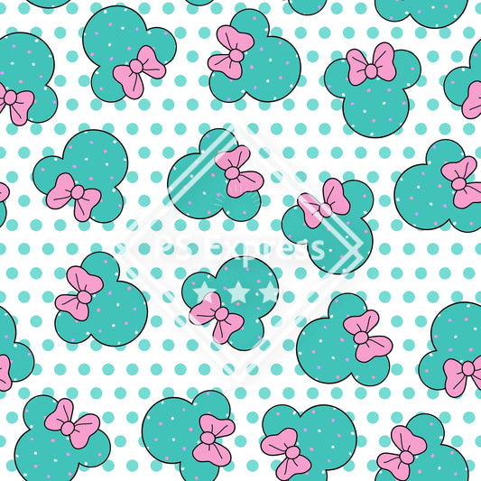 Aqua Polka Dots Girly Mouse Character Faux Leather Roll, Sheets, and Bullet