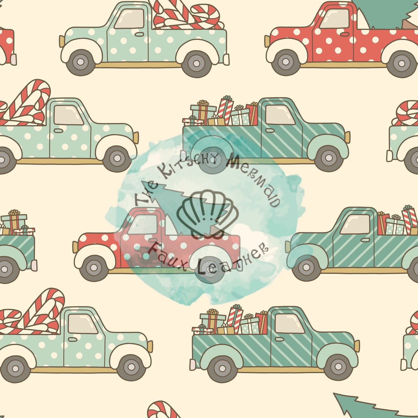 Boho Christmas Trucks Faux Leather Roll, Sheets, and Bullet