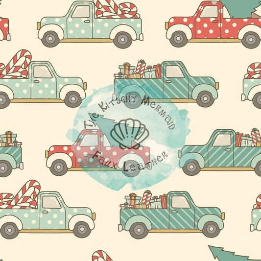 Boho Christmas Trucks Faux Leather Roll, Sheets, and Bullet