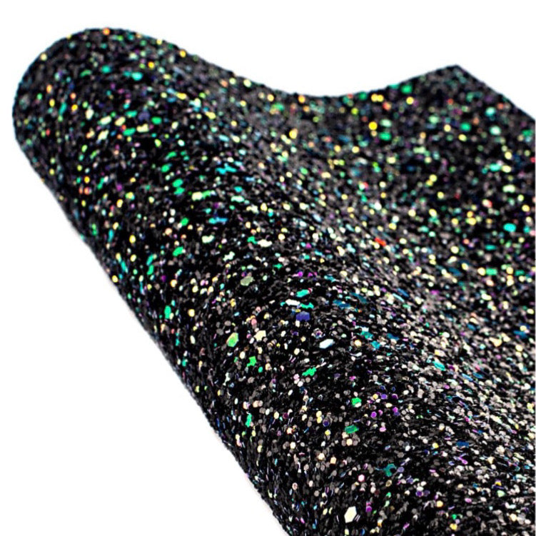 Chunky Glitter Black White Faux Leather Rolls and Yards