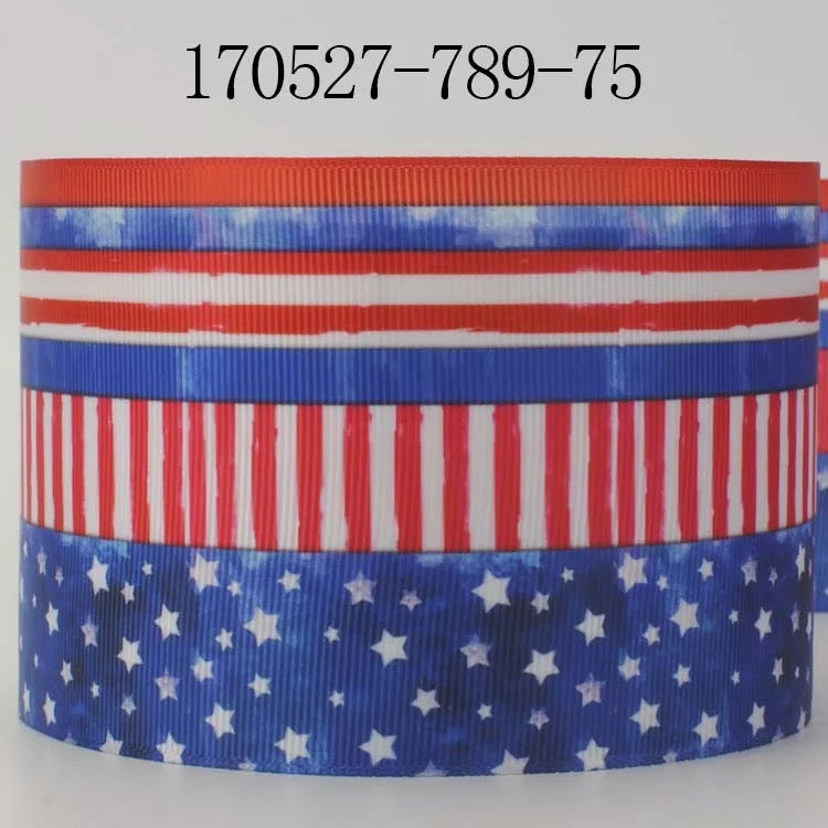 10 Yards Patriotic Stars Printed Grosgrain Ribbon