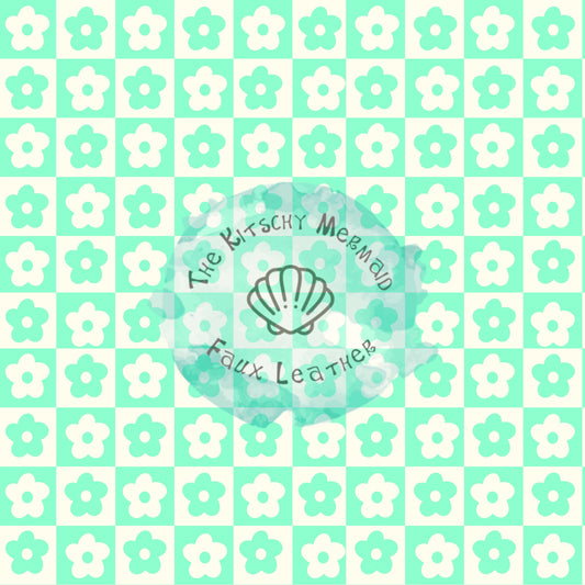 Green Flowers Checkers Faux Leather Roll, Sheets, and Bullet