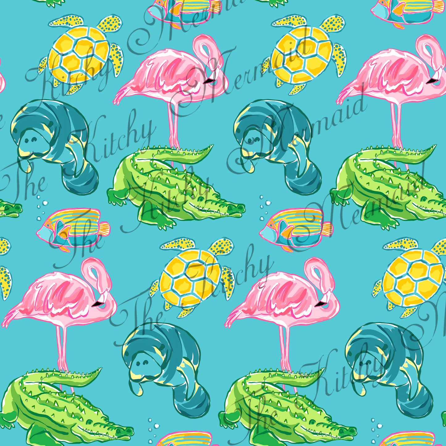 Flamingo, Manatee, Gator Summer Faux Leather Roll, Sheets, and Bullet