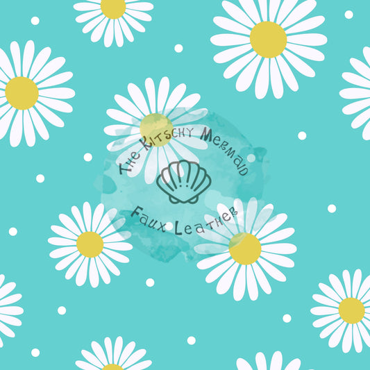 Daisies on Aqua Faux Leather Roll, Sheets, and Bullet