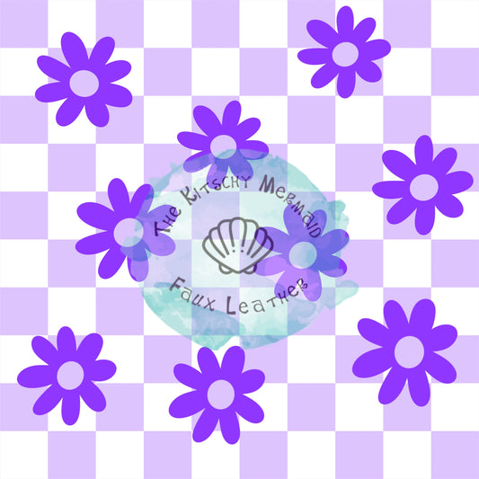 Purple Daisies and Checkers Faux Leather Roll, Sheets, and Bullet