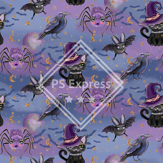 Halloween Purple Cat Witches and Bats Faux Leather Roll, Sheets, and Bullet