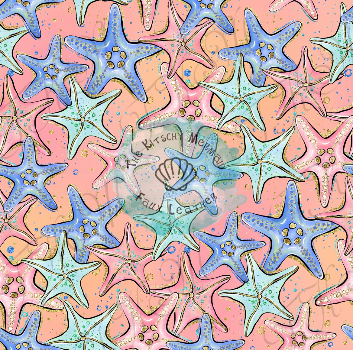 Pastel Starfish Summer Faux Leather Roll, Sheets, and Bullet