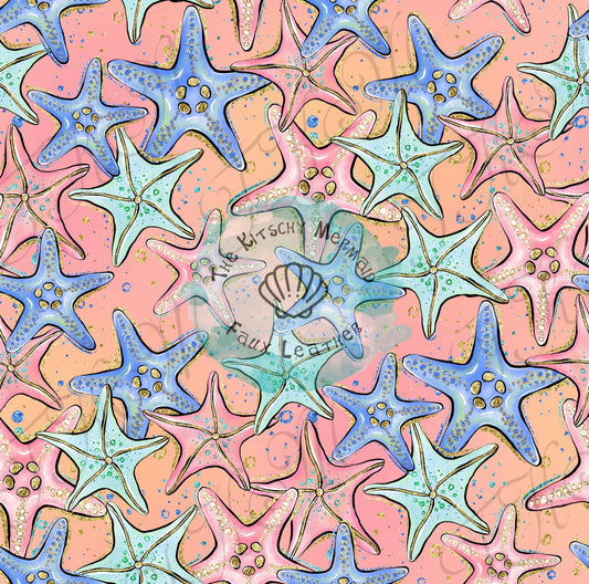 Pastel Starfish Summer Faux Leather Roll, Sheets, and Bullet