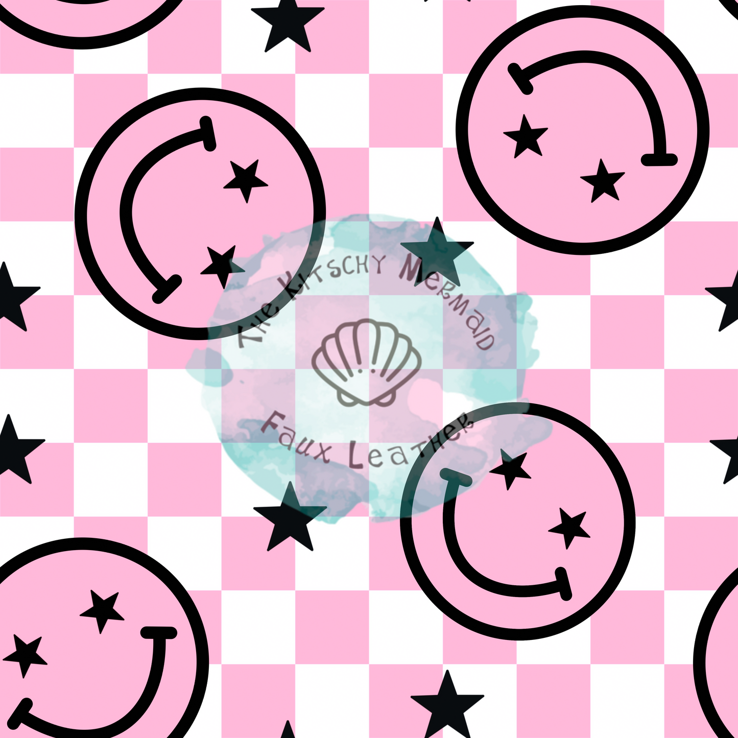 Pink Smileys with Checkers Leather Roll, Sheets, and Bullet