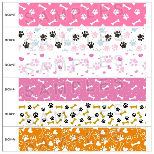 10 Yards 1.5” Paw Print Grosgrain Ribbon